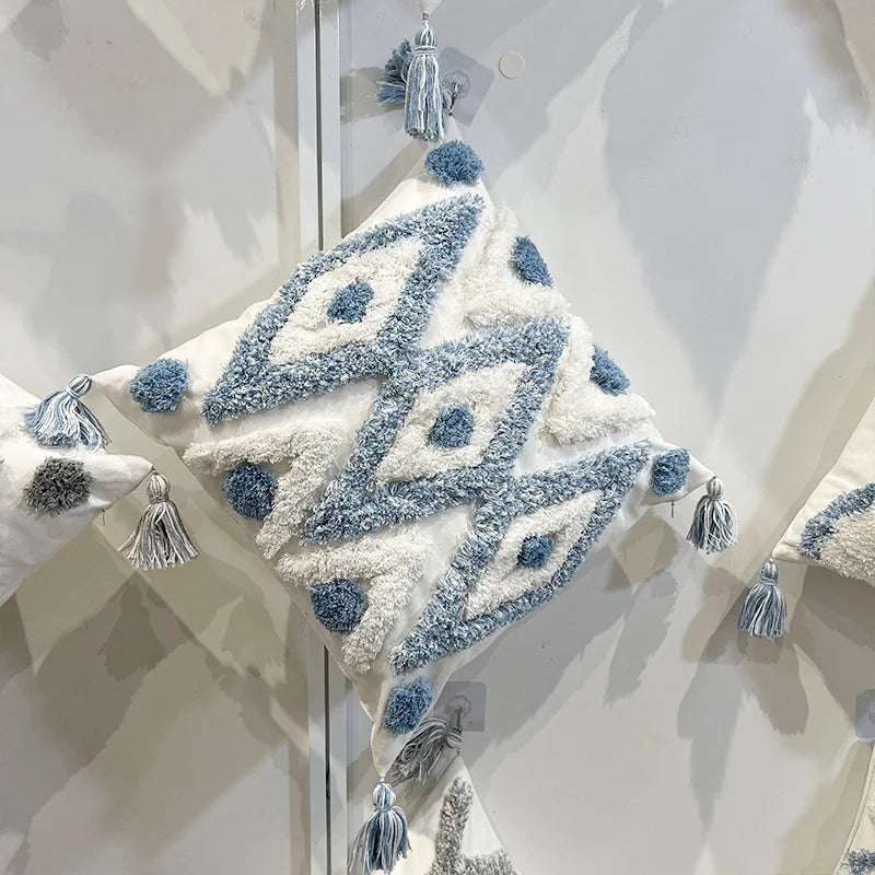 Housse de Coussin Bohème Capitonnée à Franges