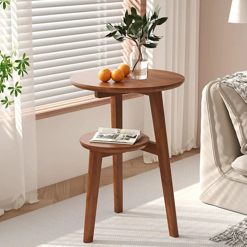 Table Basse Ronde Bois Massif - Rangement Fonctionnel