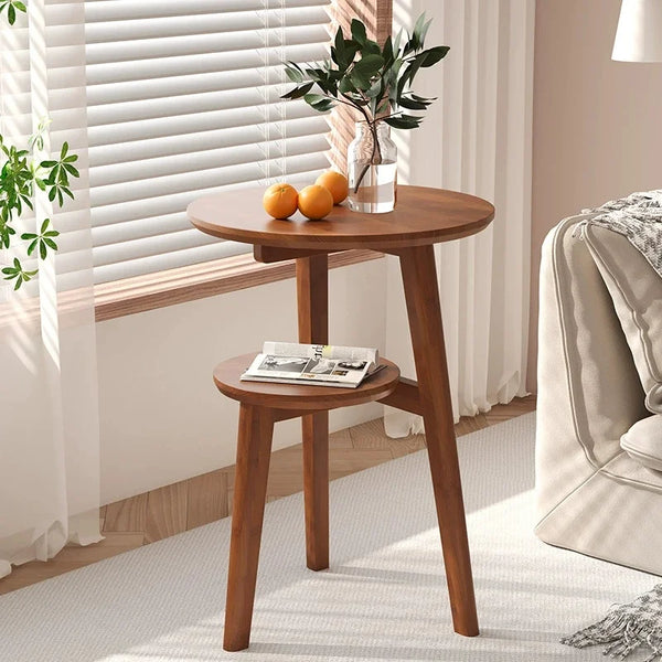 Table Basse Ronde Bois Massif - Rangement Fonctionnel