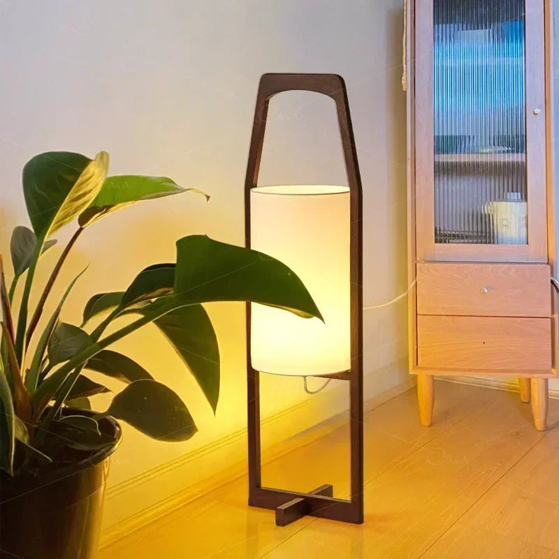 Lampadaire en Bois Massif - Style Japonais Wabi-Sabi