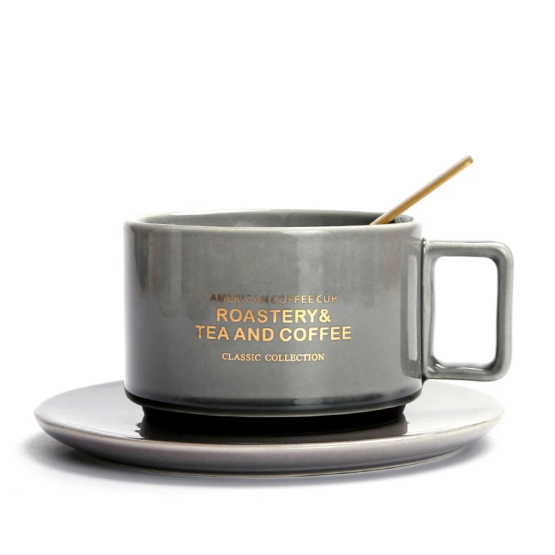 Tasse en Céramique avec Cuillère et Soucoupe Lettre Dorée 300ml