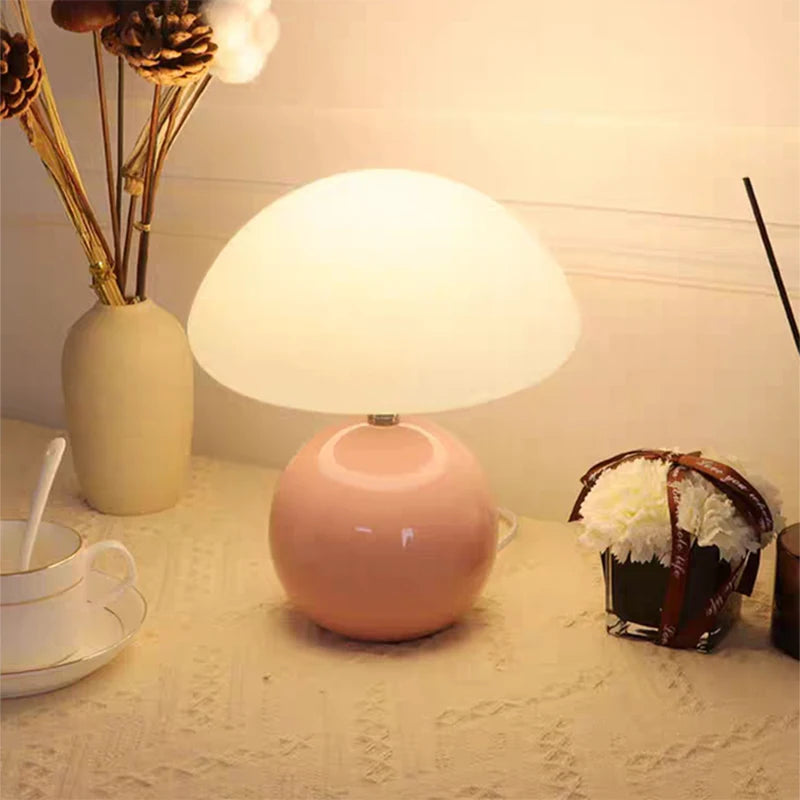 Lampe de Table Champignon en Céramique - Style Nordique Crème