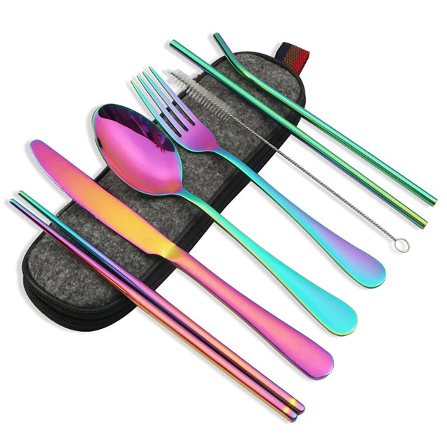 Ensemble Couverts de Voyage Réutilisables avec Étui Portable