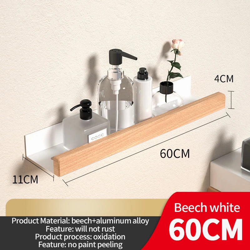 Étagère d'Angle pour Salle de Bain - Aluminium et Bois