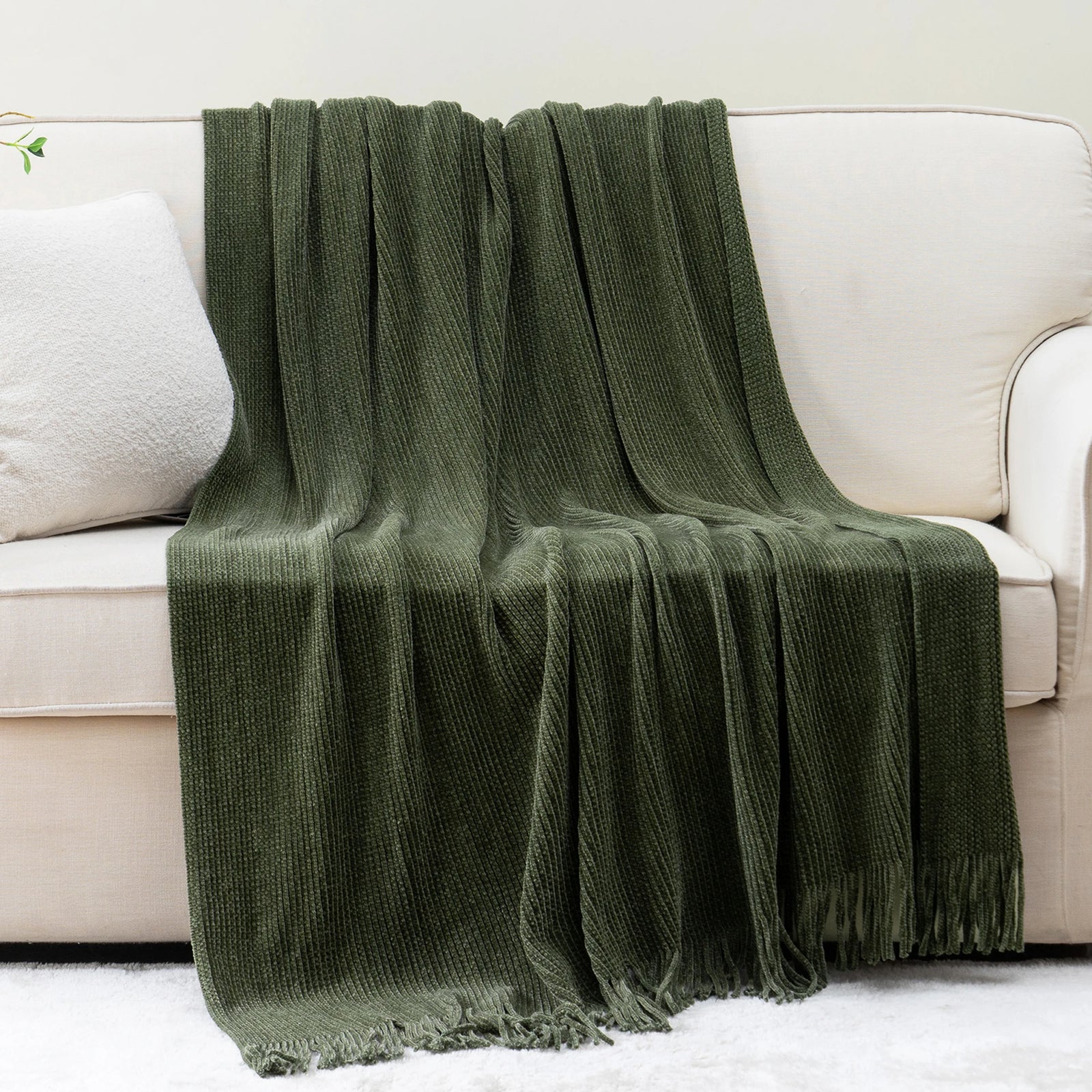 Jeté Chenille à Franges - Style Farmhouse Rouille