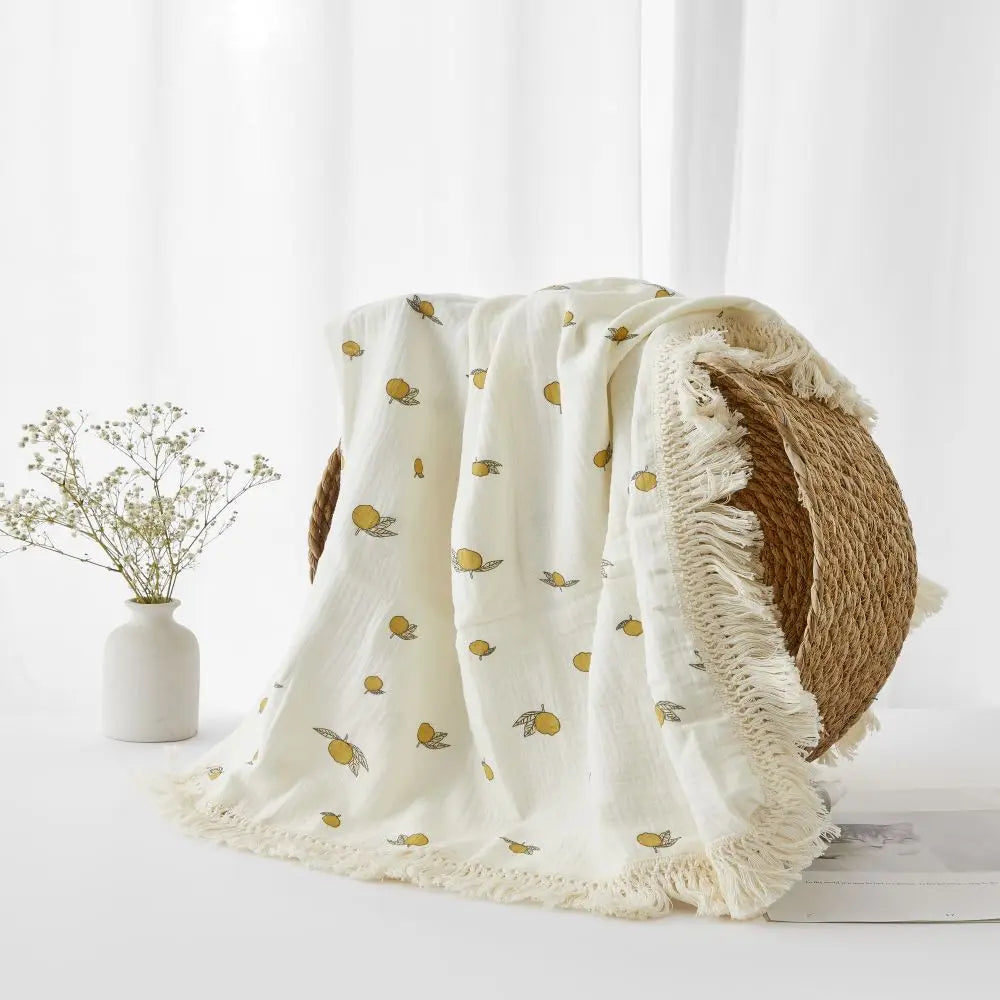 Couverture Bébé en Mousseline de Coton à Pompons