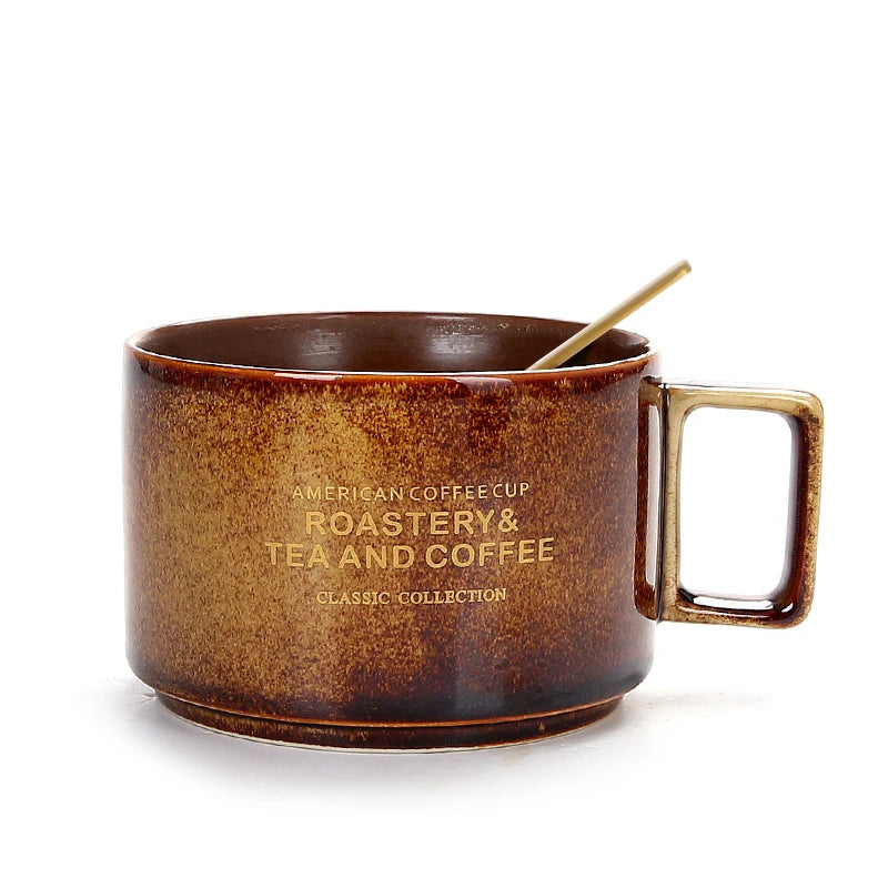 Tasse en Céramique avec Cuillère et Soucoupe Lettre Dorée 300ml