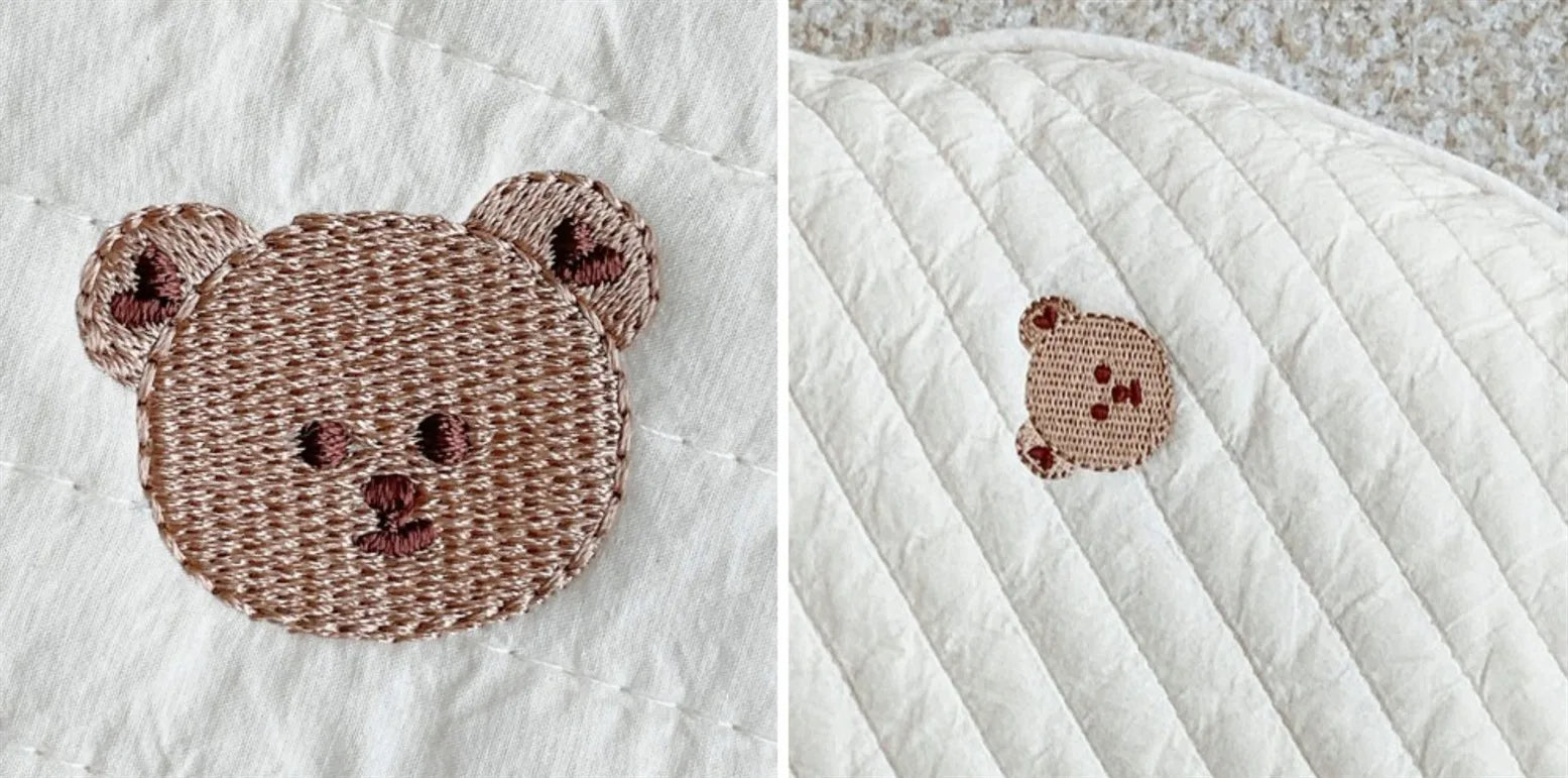 Tapis d'Éveil Rond Brodé Lapin et Fleurs
