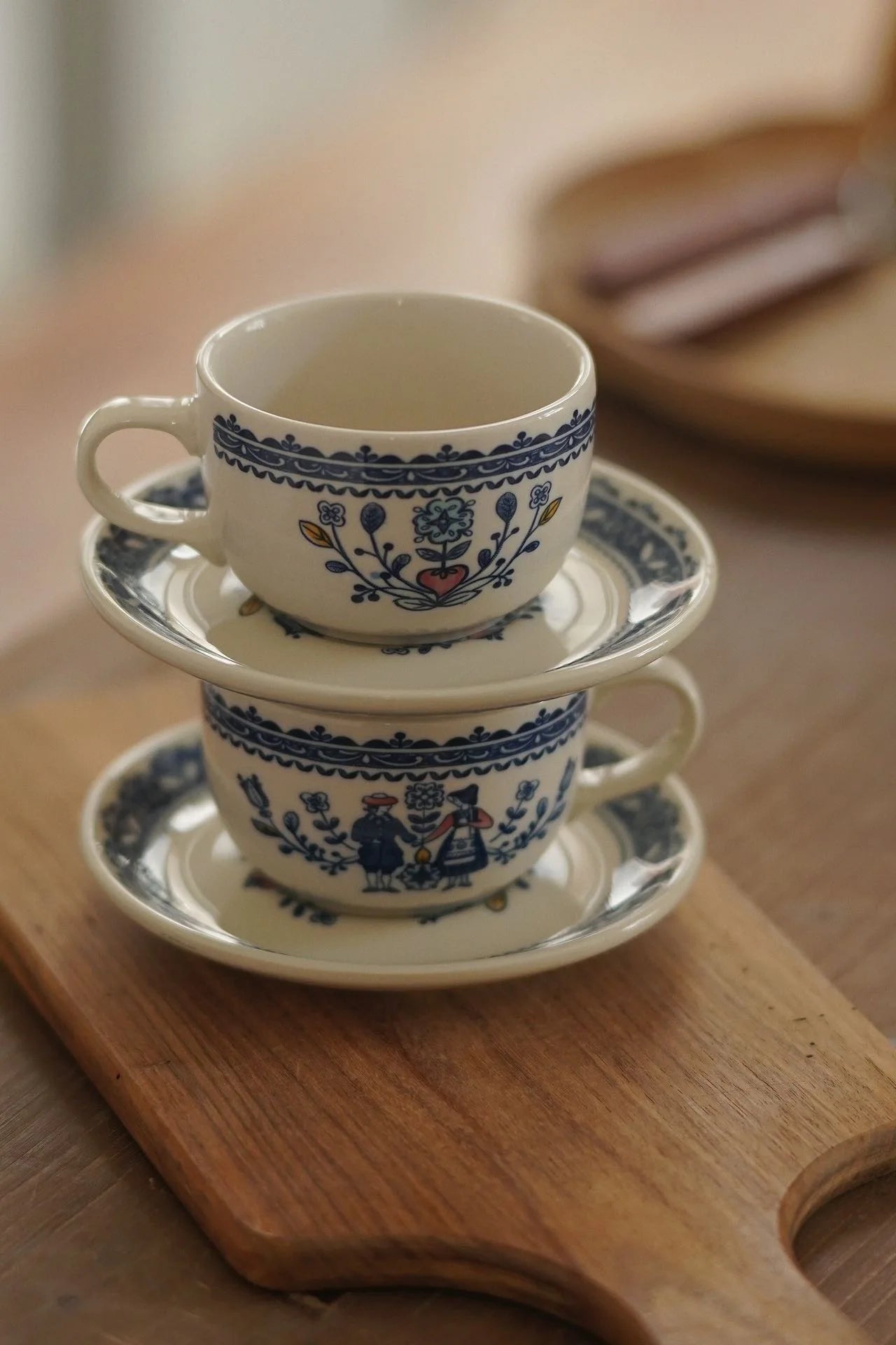 Tasse à Café Peinte Main Motif Champêtre Rétro