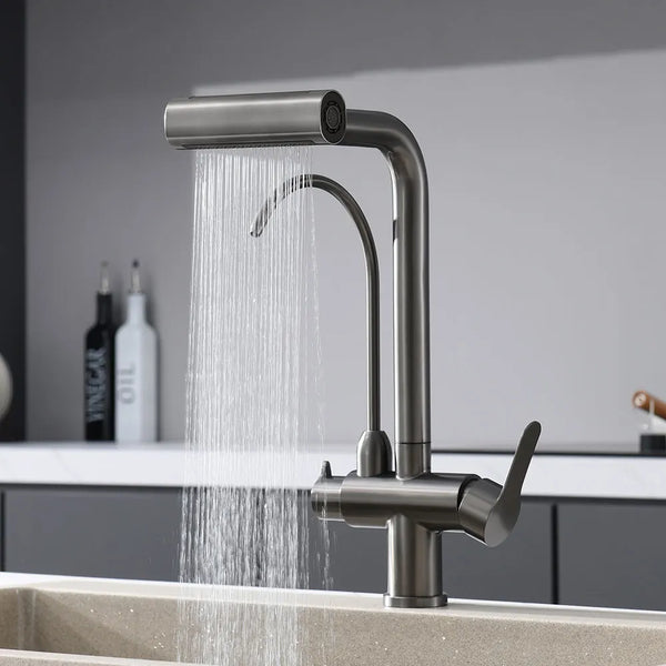 Robinet de Cuisine Cascade Multi-Fonctions Gris Brossé