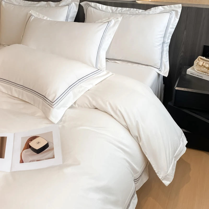 Parure de Lit Coton Luxe Style Hôtelier Brodée