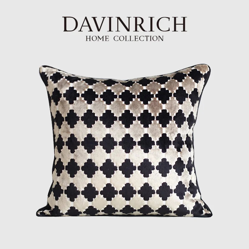 Housse de Coussin Velours Motif Floral Géométrique Rétro Italien