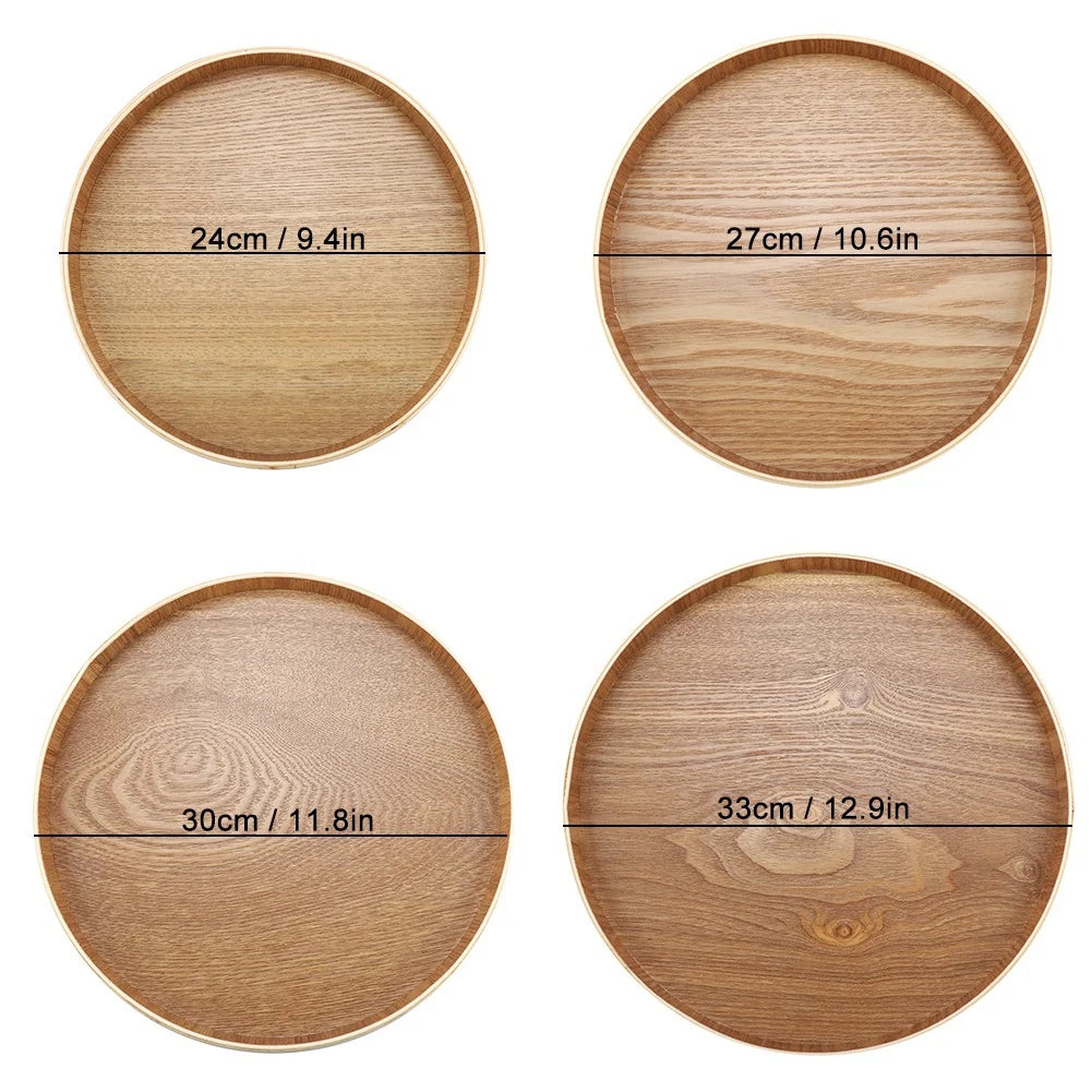 Plateau de Service en Bois Rond pour Thé et Collations