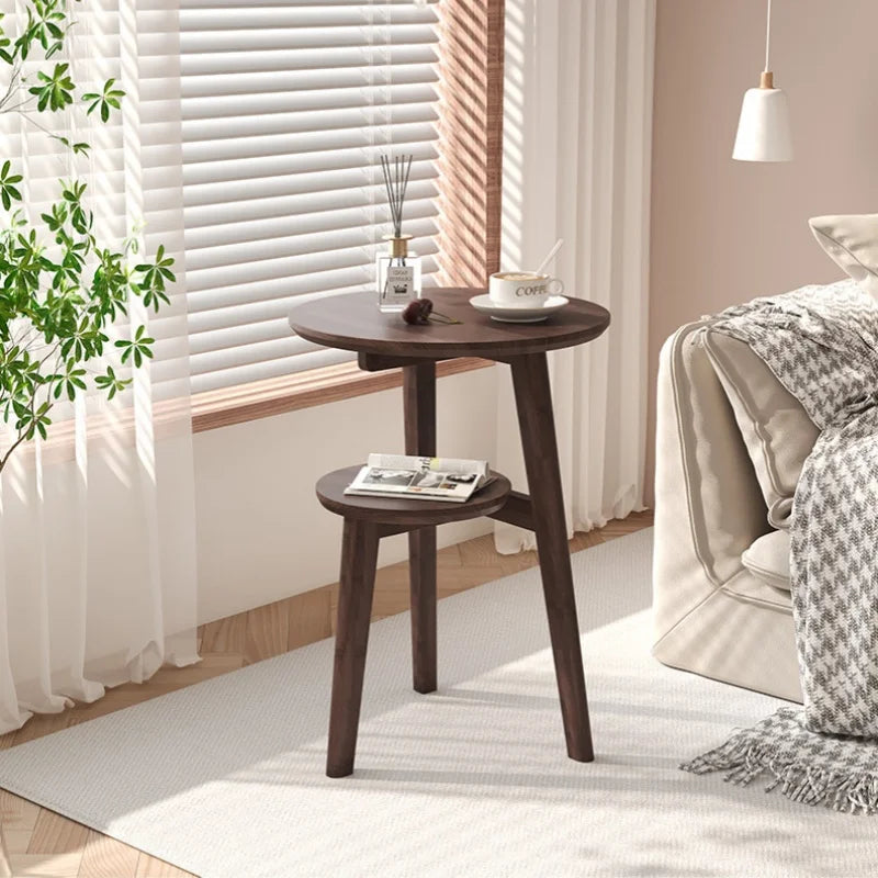 Table Basse Ronde Bois Massif - Rangement Fonctionnel