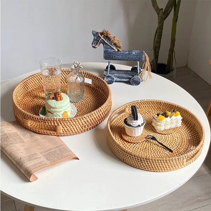 Plateau de Service en Rotin Naturel Tressé