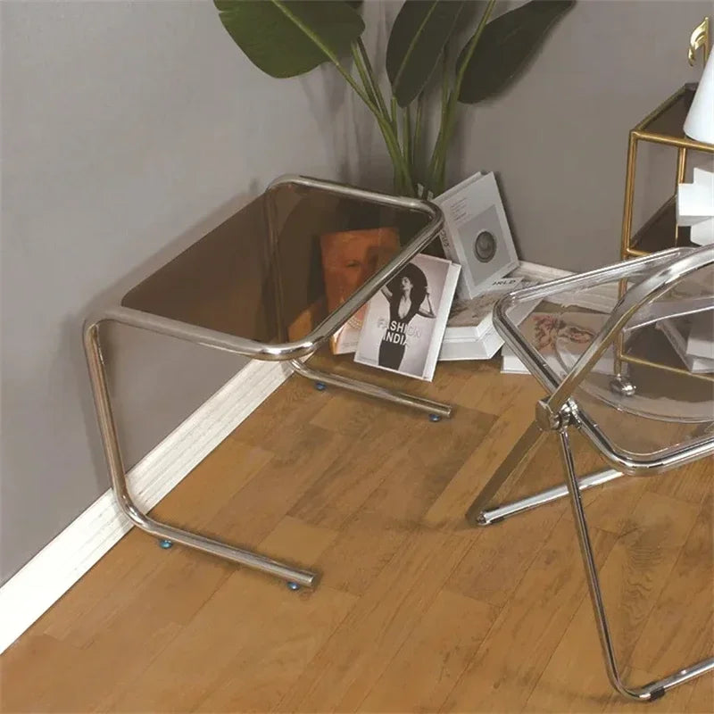 Table d'Appoint Verre et Inox - Design Contemporain