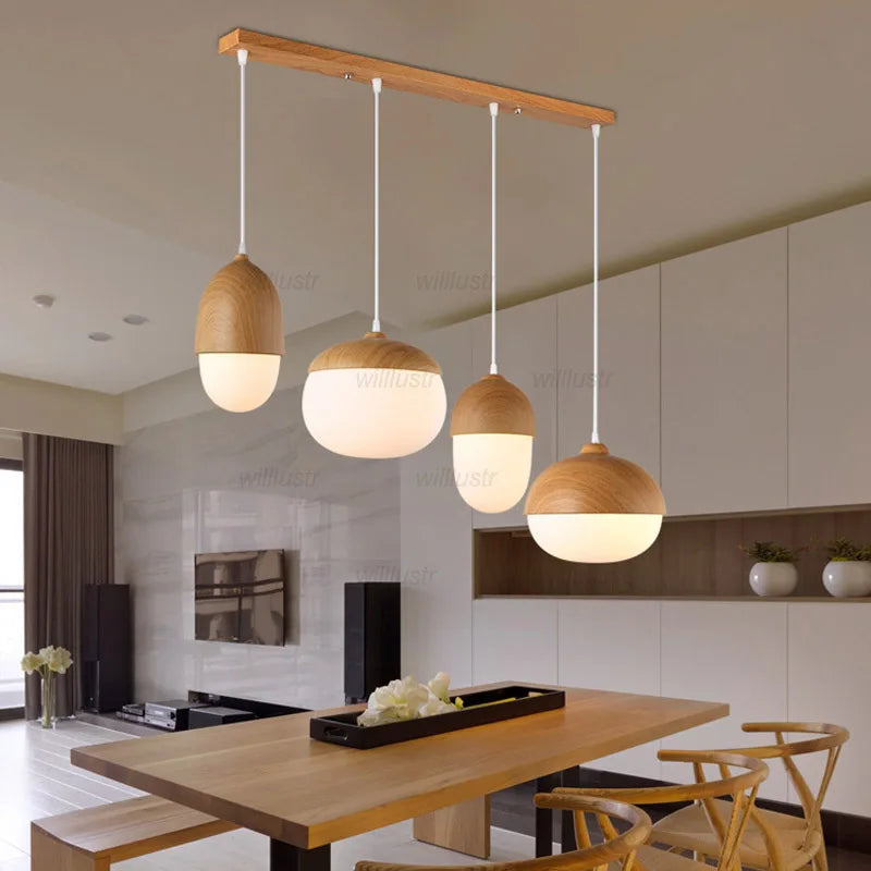 Suspension Créative Effet Noix Bois Métal et Verre