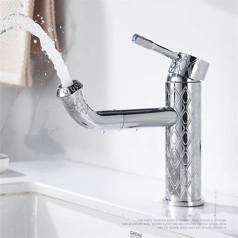 Robinet de Lavabo Laiton Sculpté Antique Mitigeur