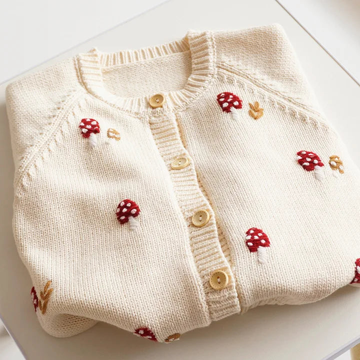 Cardigan Fille Brodé Motif Champignon