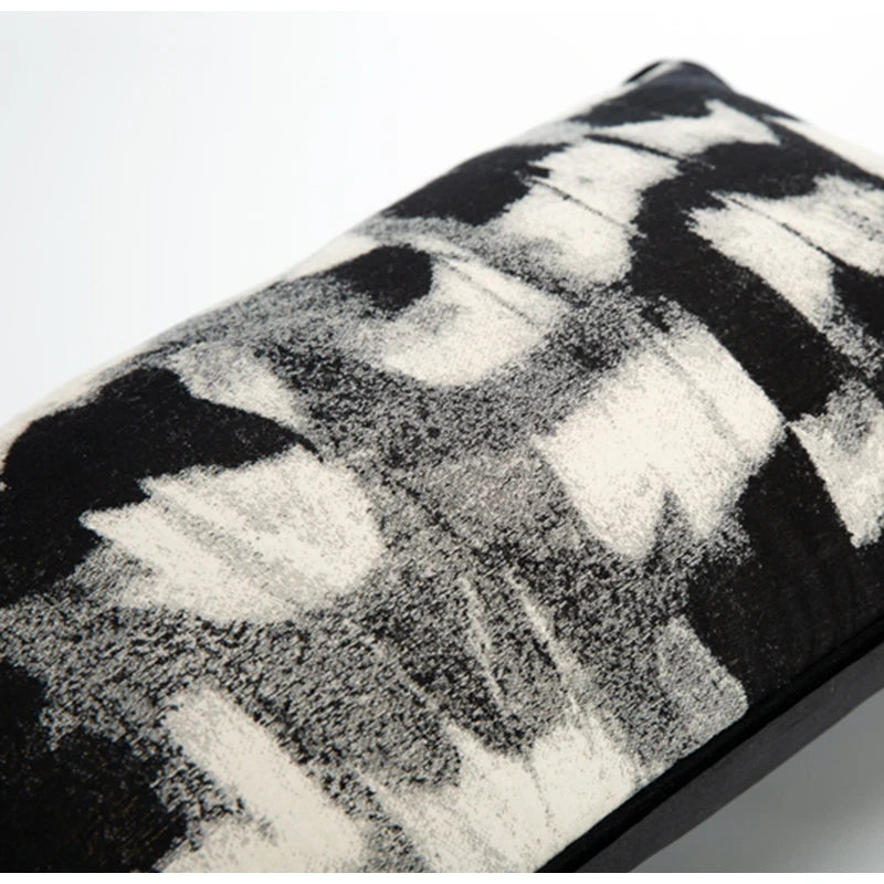 Housse de Coussin Lombaire Motif Abstrait Noir et Blanc