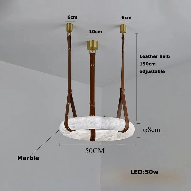 Suspension Ronde Cuir et Cuivre Marbre Espagnol Haut de Gamme