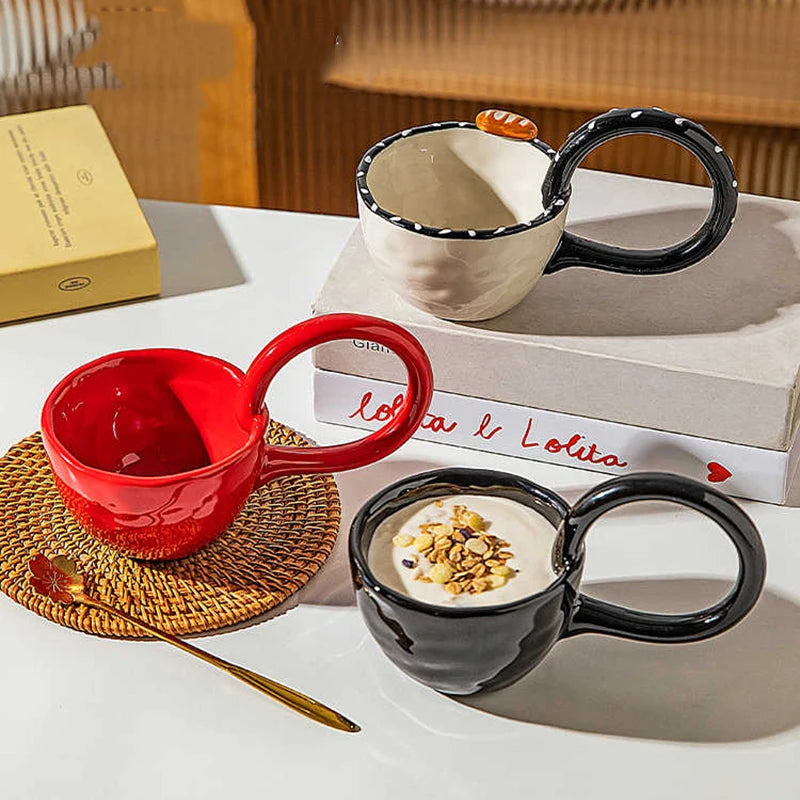 Tasse en Céramique Unie Grande Anse Style Luxe Léger
