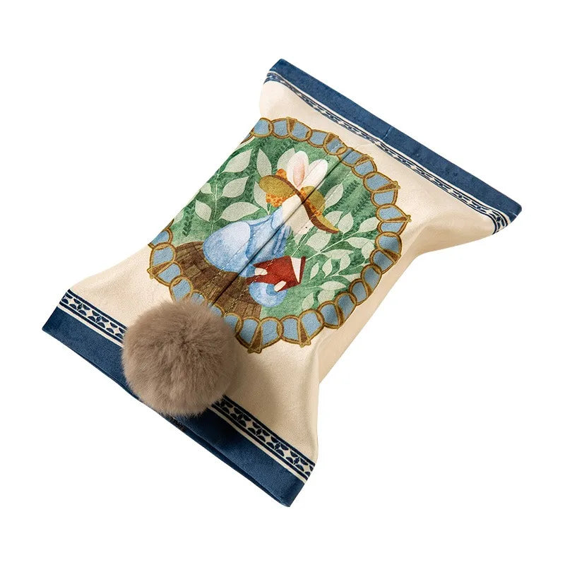 Boîte à Mouchoirs en Velours avec Pompon - Design Chic