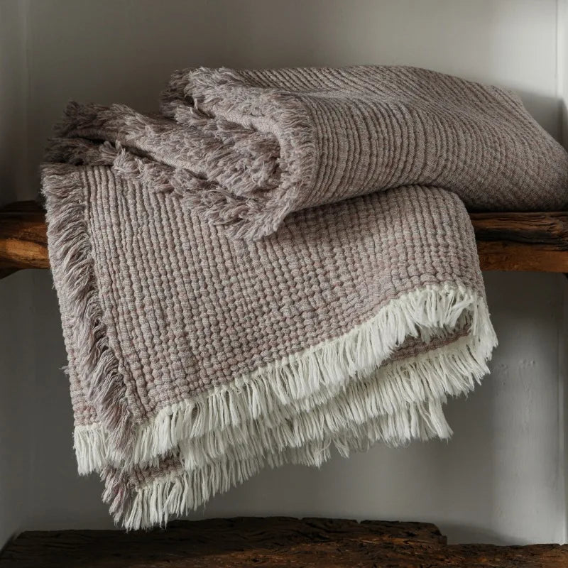 Couverture à Pompons en Coton et Lin