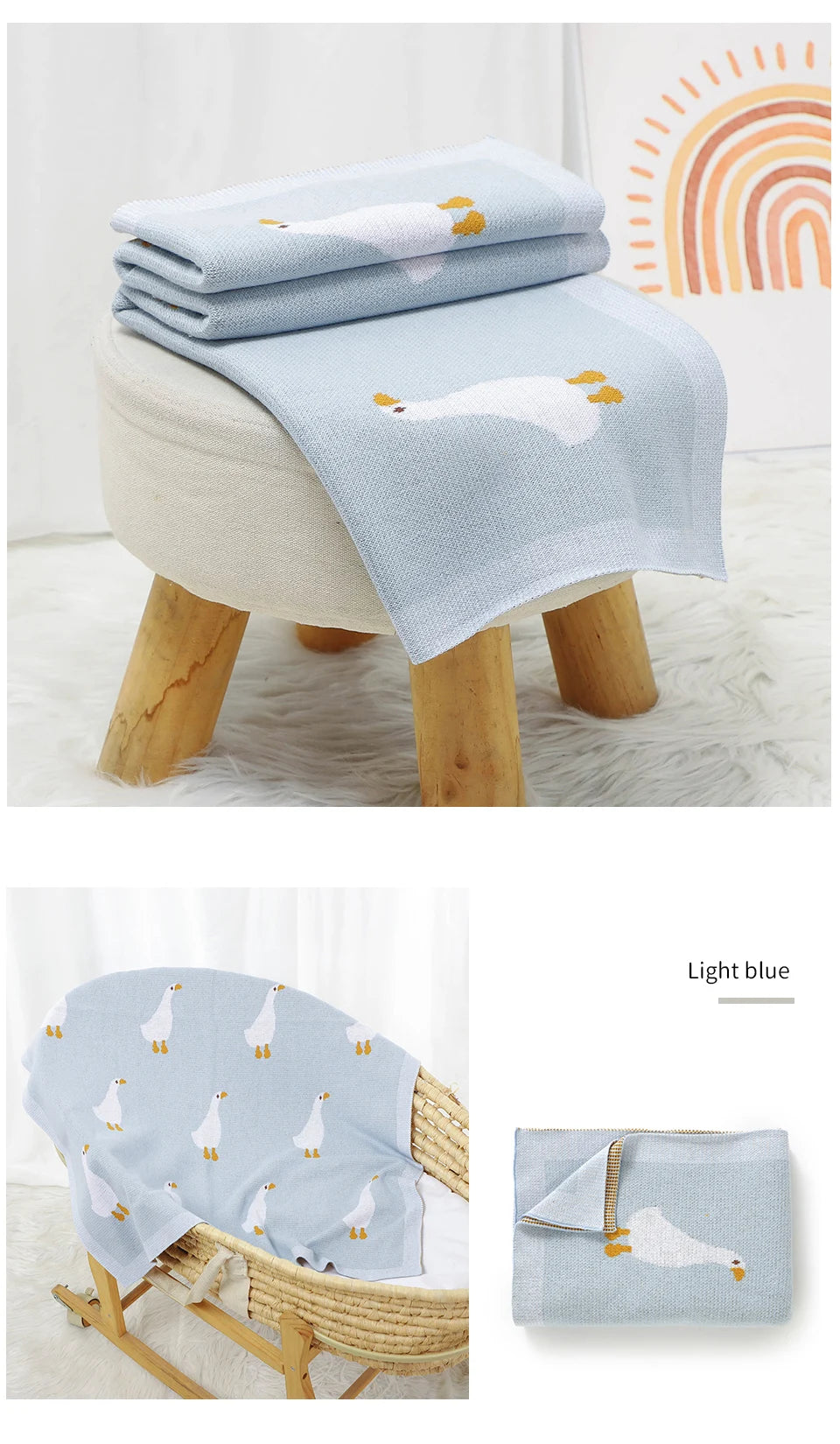Couverture Bébé Coton Motif Oie Tricotée
