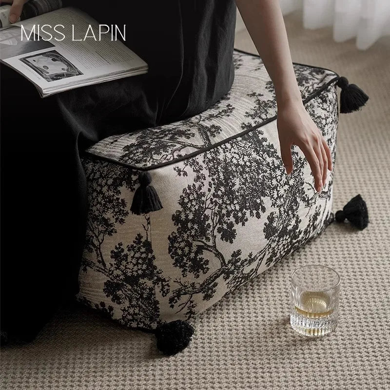 Housse de Coussin Futon Brodée - Style Tatami Épuré