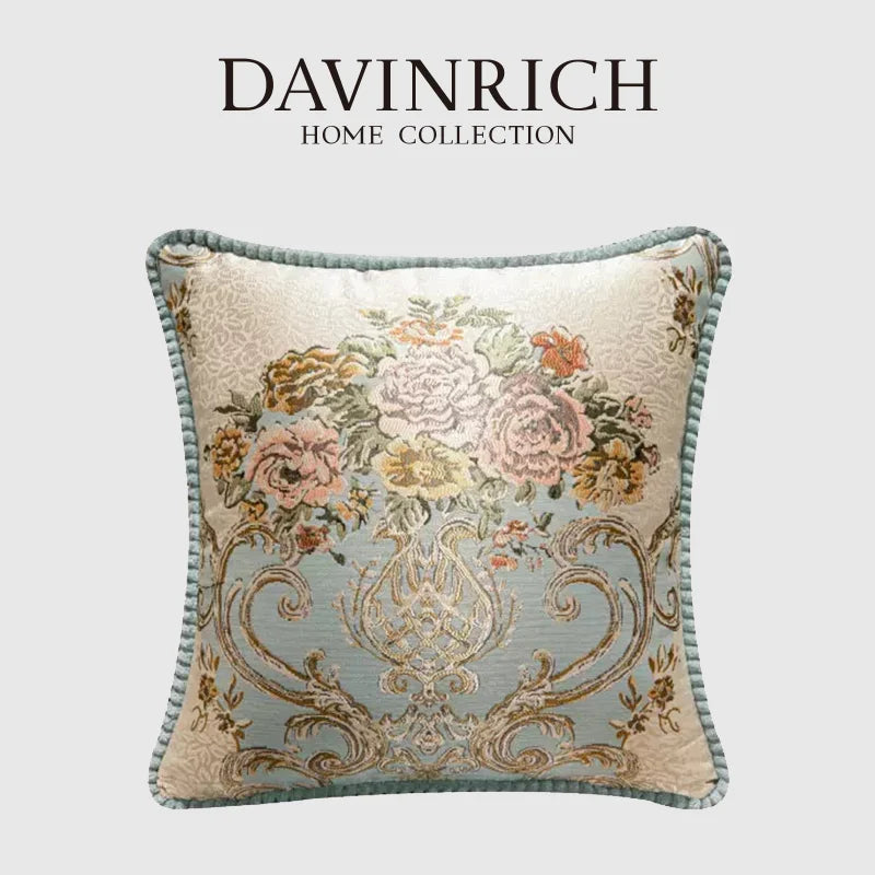 Housse de Coussin Vienne Jacquard Floral Européen avec Pompons