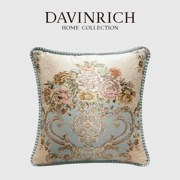 Housse de Coussin Vienne Jacquard Floral Européen avec Pompons