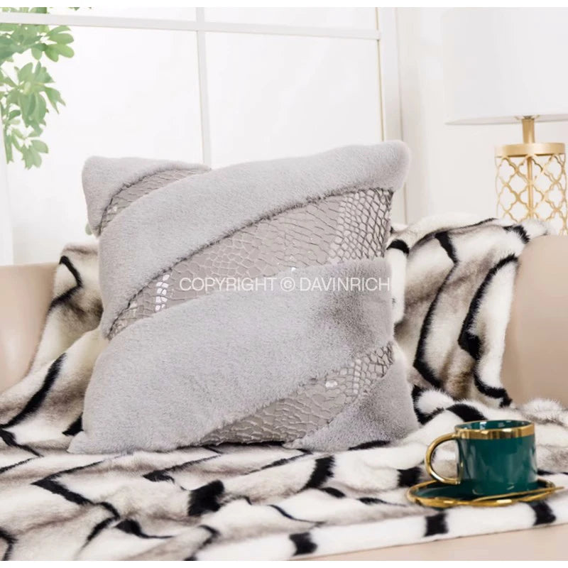 Housse de Coussin Fourrure Renard Sequins Style Italien Moderne