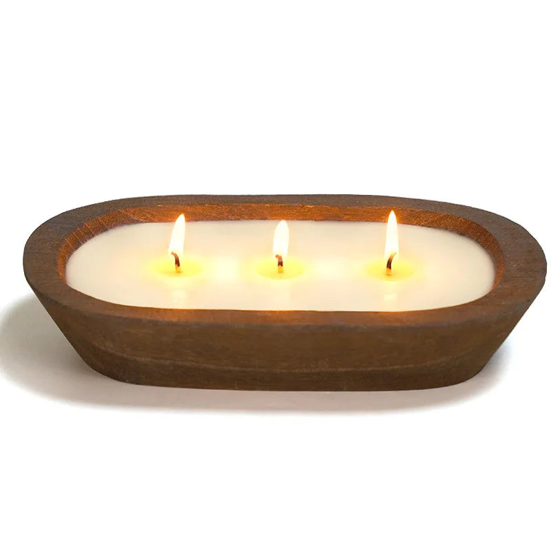 Bougie Parfumée Triple Mèche - Coupelle en Bois Naturel