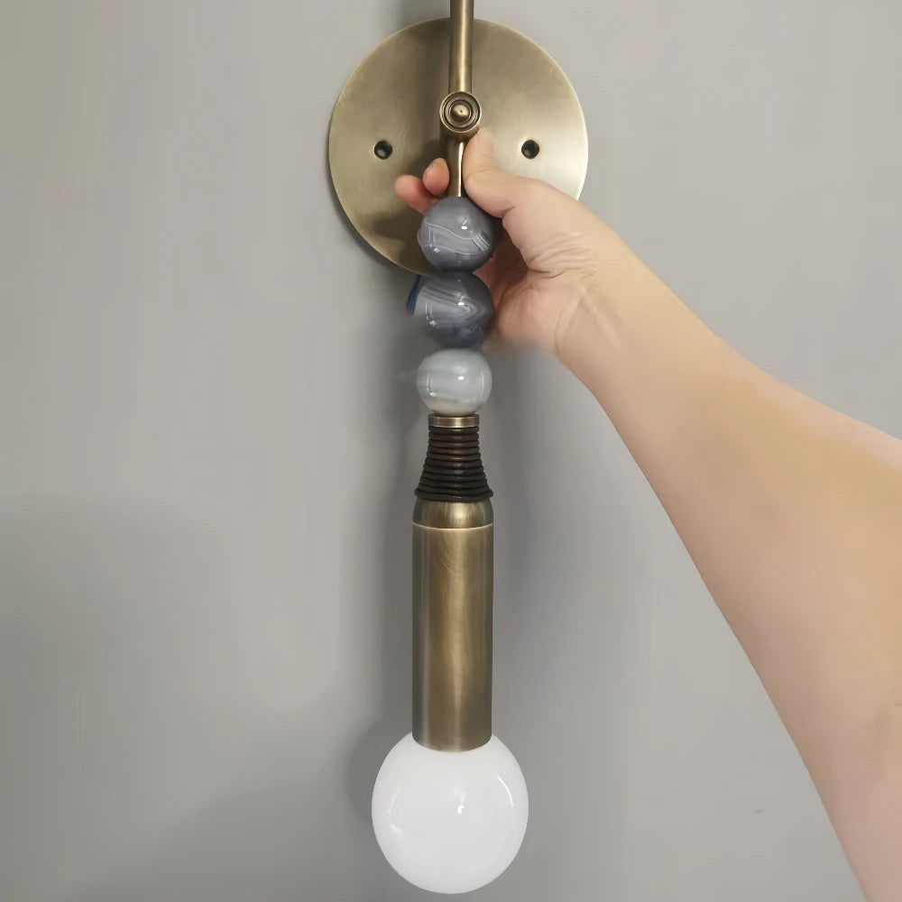 Agate Bead & Brass Wall Sconce – Retro Copper Wall Lamp