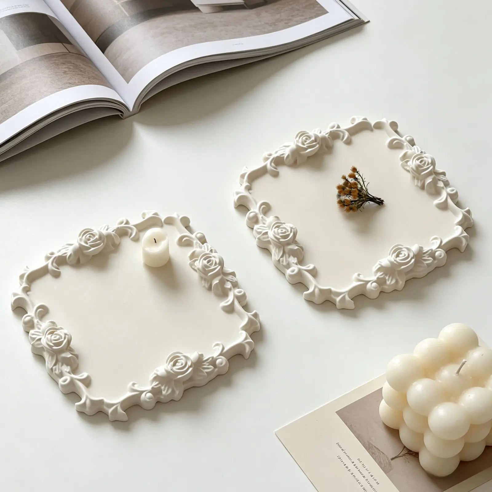 Moule Silicone Cadre Rose Vintage Bordure Dentelle