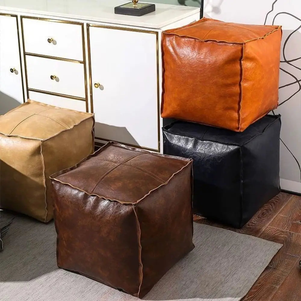 Pouf de Rangement en Cuir PU - Style Nordique Empilable