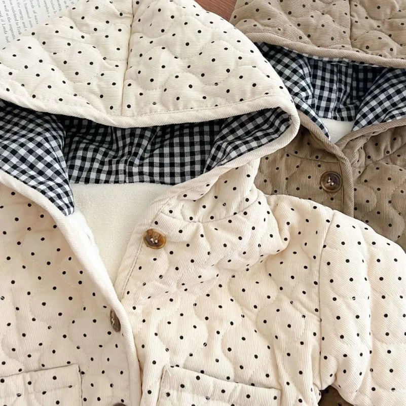 Manteau Enfant Matelassé à Capuche à Pois