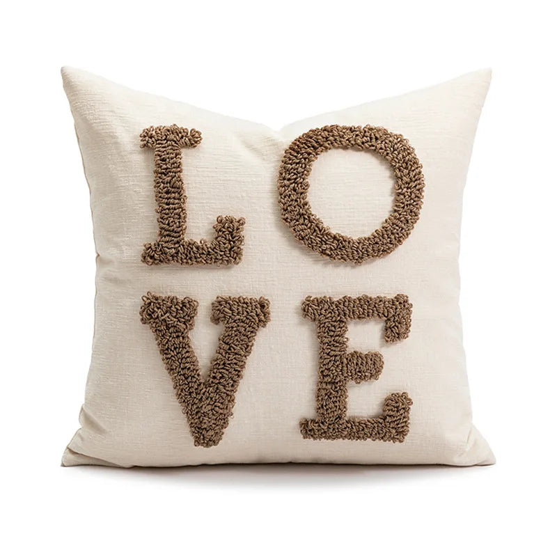 Housse de Coussin Nordique Noël Beige Blanc Brodée Lettres