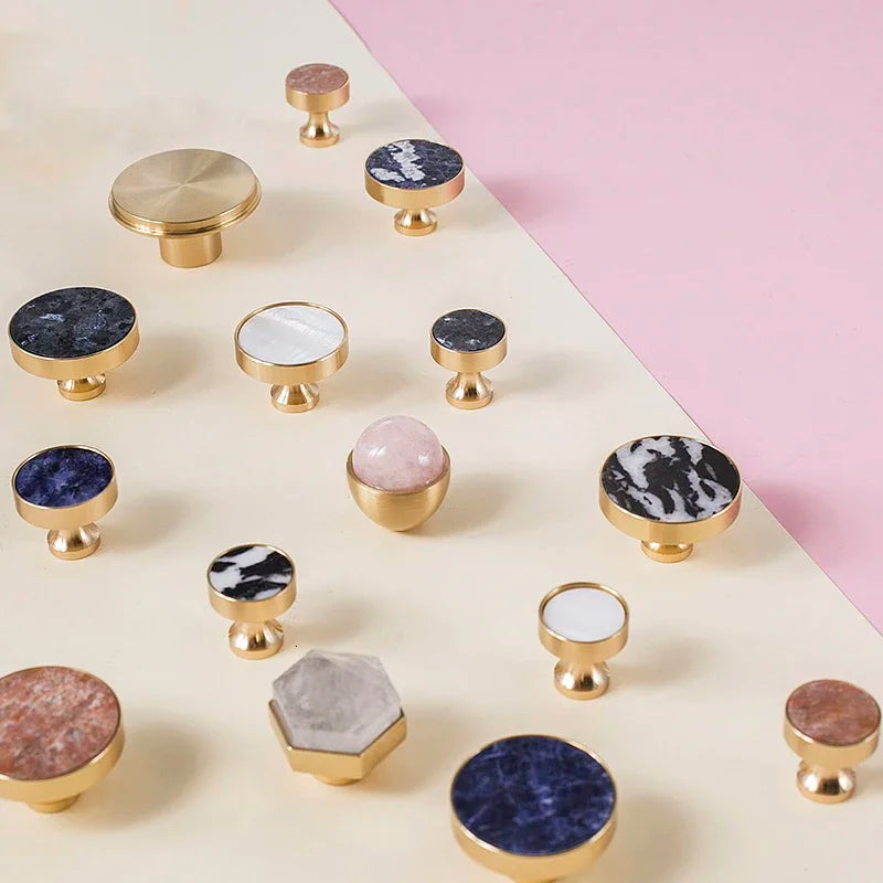 Natural Stone & Brass Knob – Cabinet Hardware