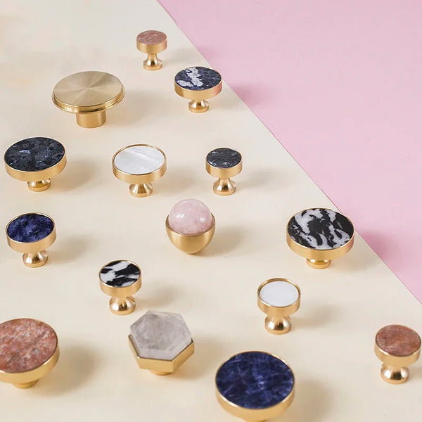Natural Stone & Brass Knob – Cabinet Hardware