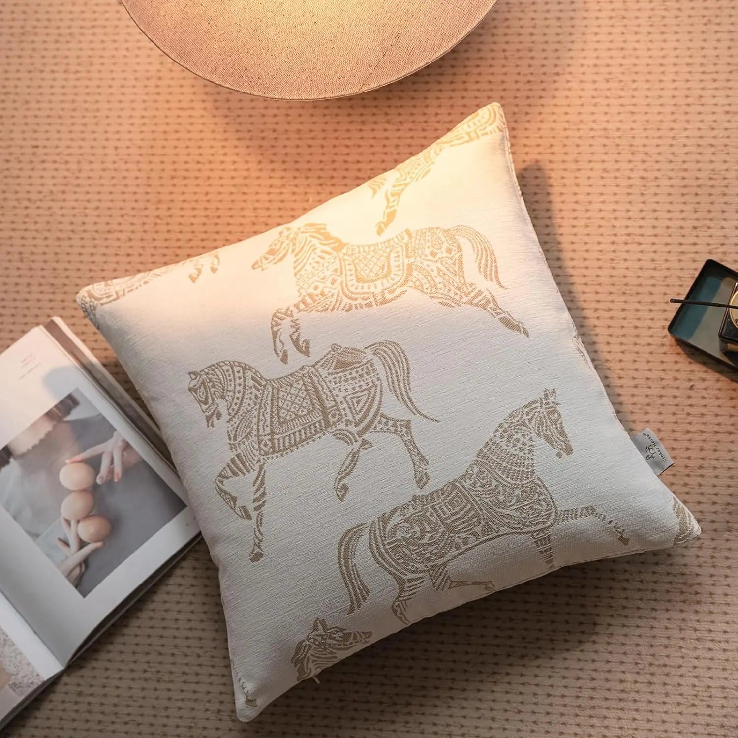 Housse de Coussin Jacquard Géométrique Gris Avoine Luxe Minimaliste