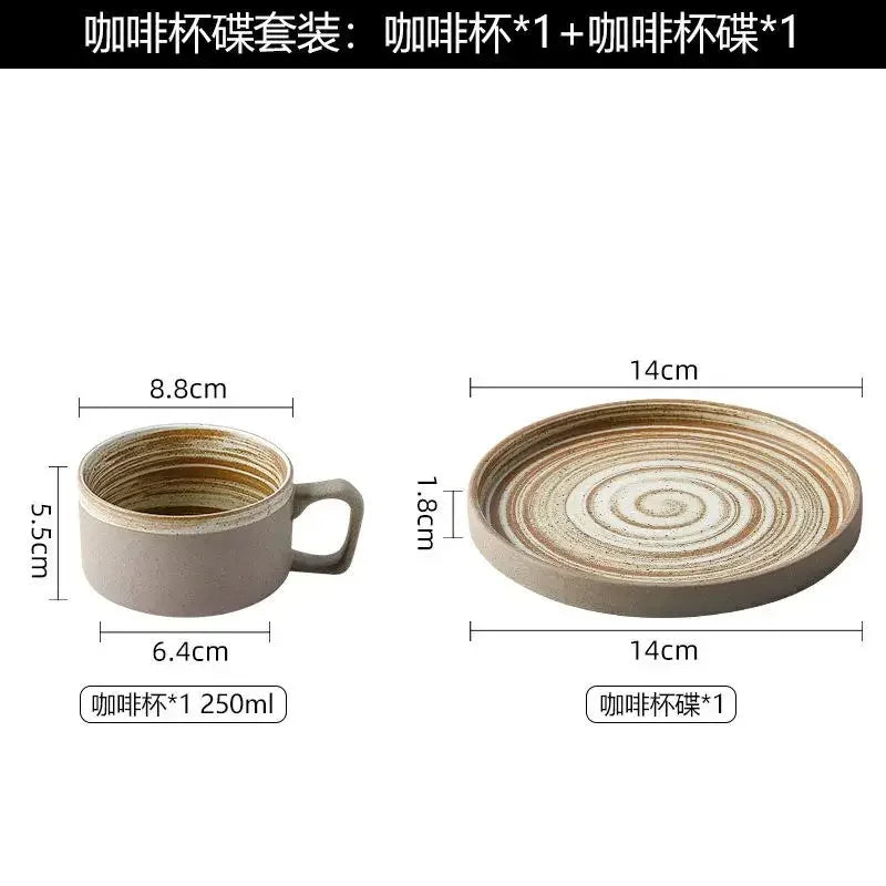 Ensemble Tasses en Poterie Rétro Faites Main avec Soucoupes