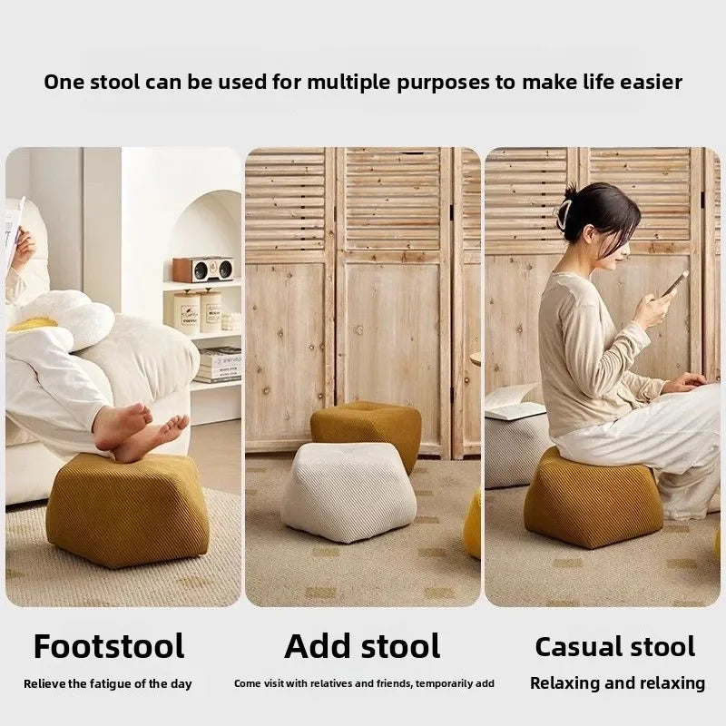 Tabouret Octogonal Bois et Cuir - Style Européen