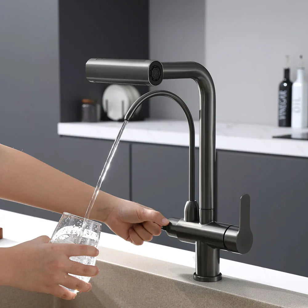 Robinet de Cuisine Cascade Multi-Fonctions Gris Brossé