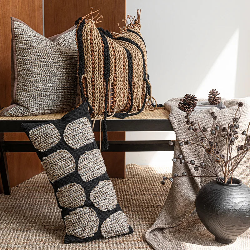 Housse de Coussin Tissée Motif Nœud Format Carré