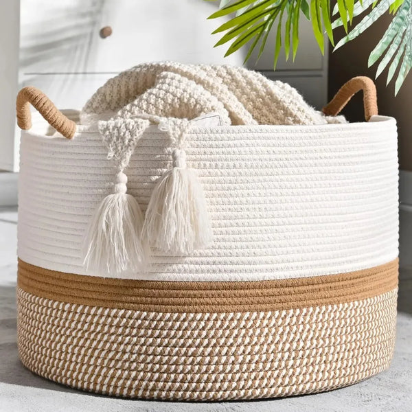 Grand Panier à Couvertures en Corde de Coton Tressée