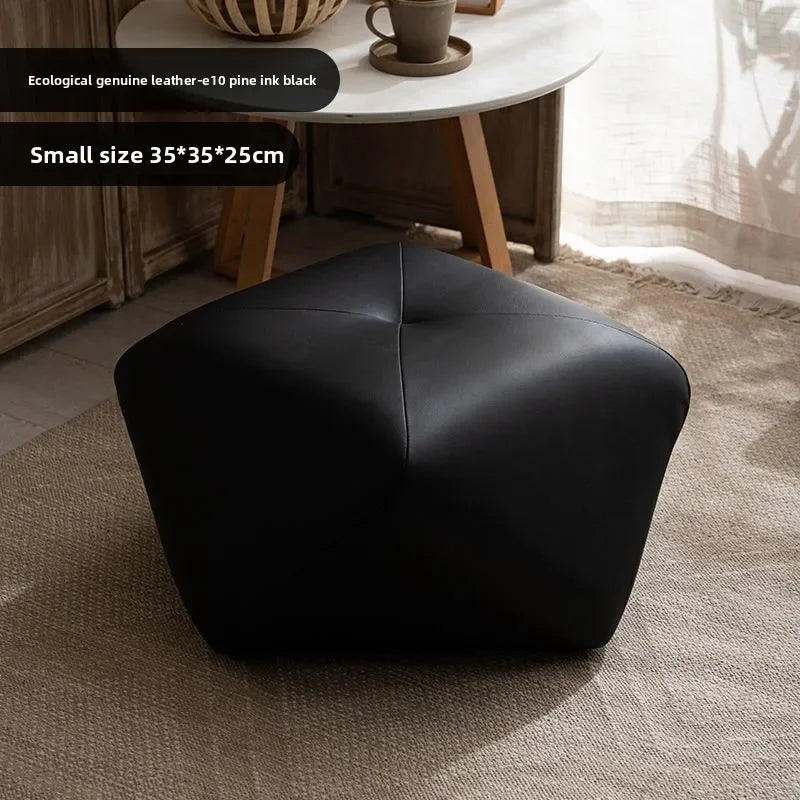 Tabouret Octogonal Bois et Cuir - Style Européen