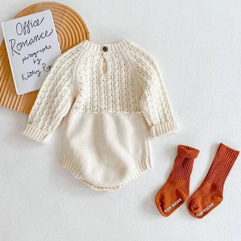 Barboteuse Fille Tricot Ajouré Manches Longues