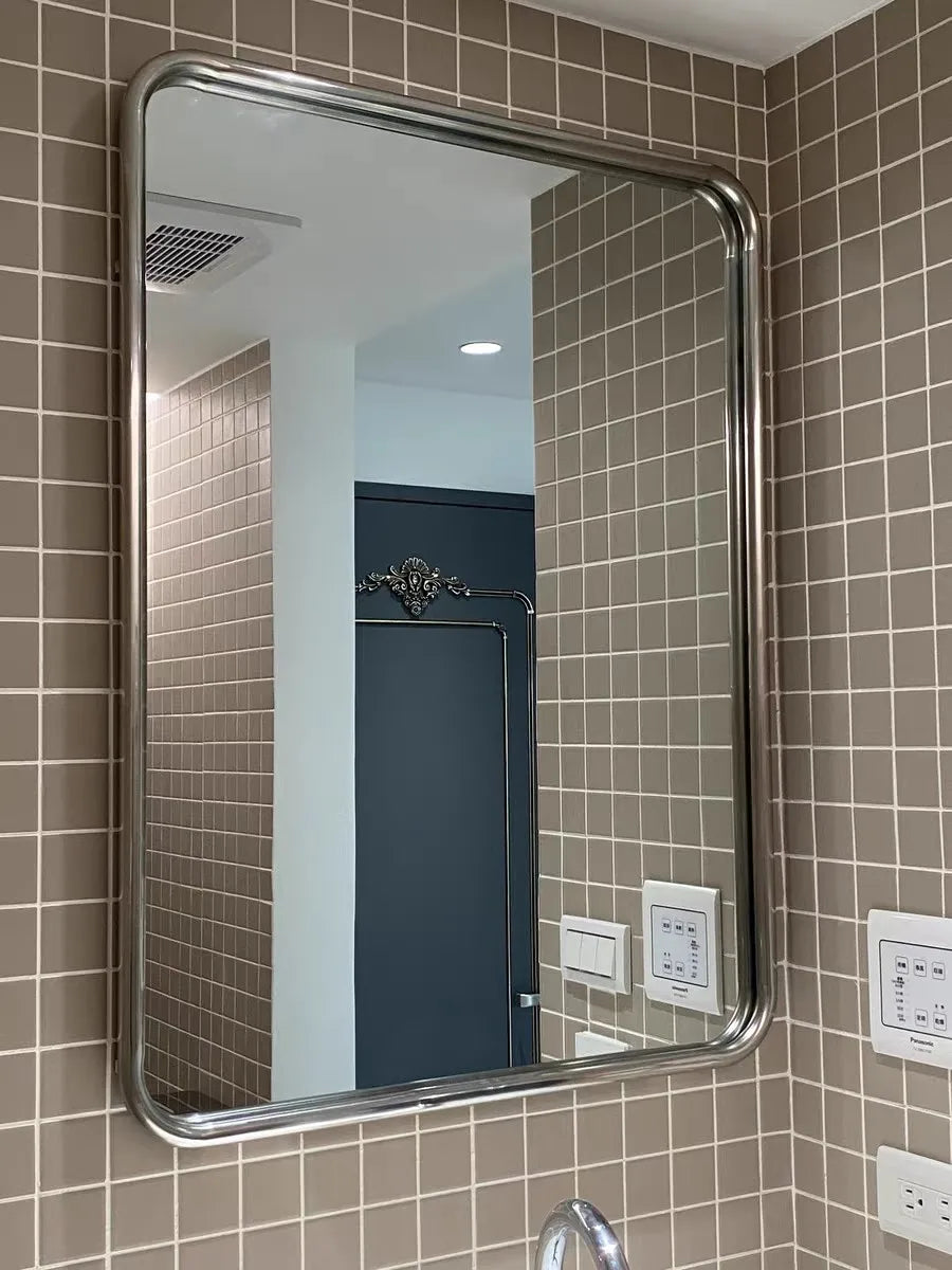 French Retro Wall Mirror – Stainless Steel Bathroom Dressing Mirror
